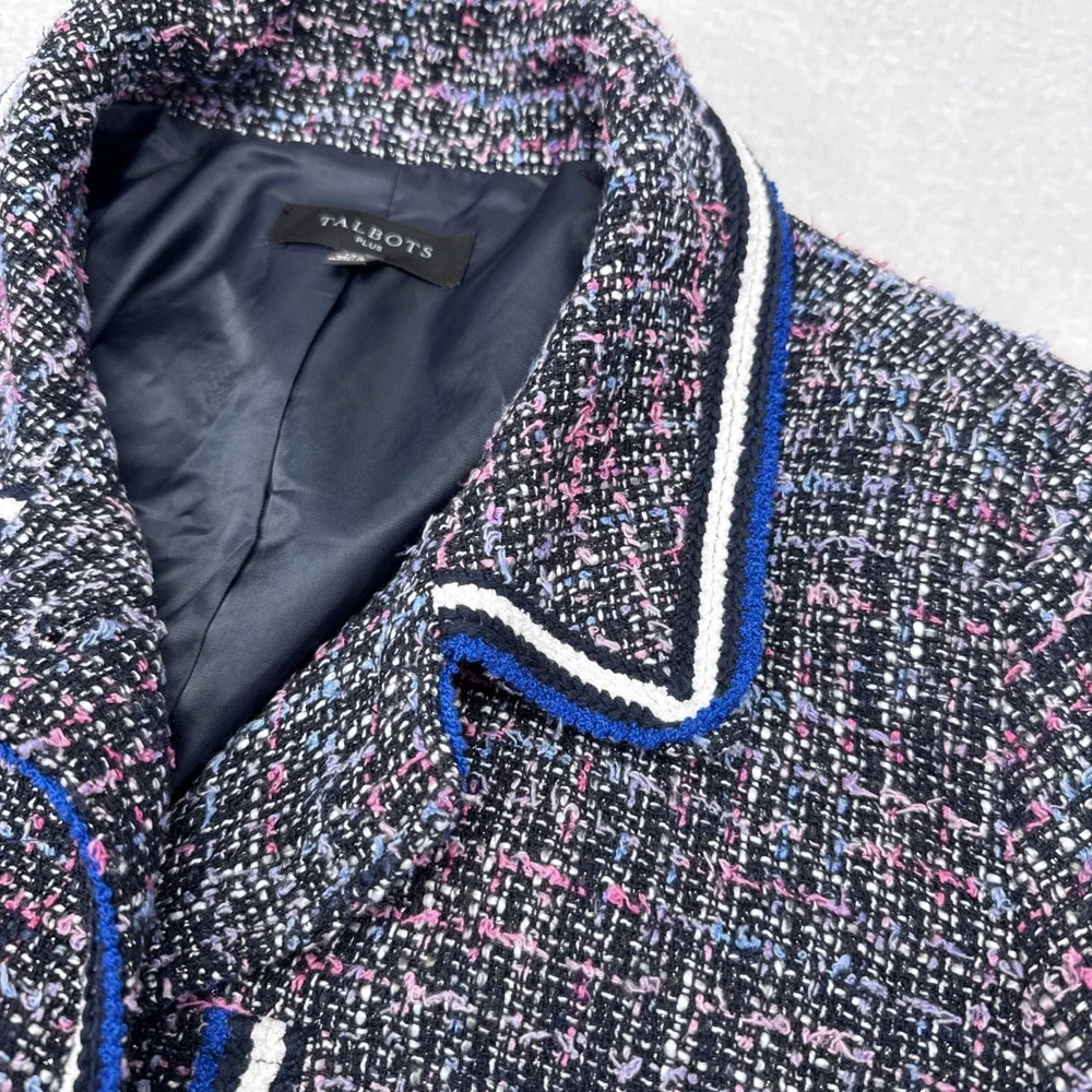 Talbots Blazer Jacket Womens Plus Size 14 Pink Blue Tweed Career Office